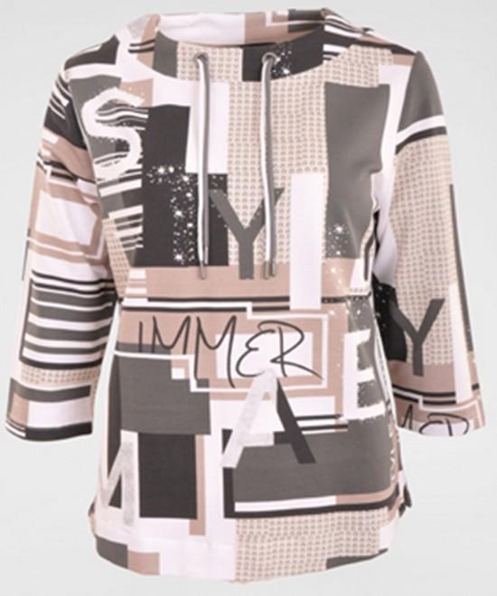 Damen Sweatshirt 3/4 Arm gemustert